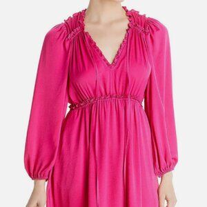 KOBI HALPERIN MS SIZE SMALL ROSE PINK V-NECK "KARINA" RUFFLE DESIGNER DRESS